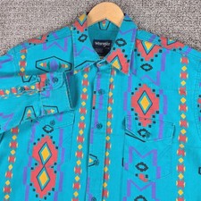 Vintage Wrangler Brushpopper Aztec Mens X-Long Tails Western 17-35 L/S Shirt