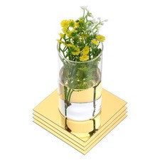 4 Pack 4 Inch Mirror Centerpieces for Table, Square Mirrors Table Plate, Gold