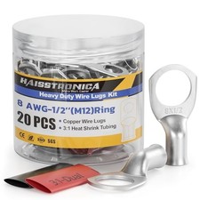 10pcs 8 AWG - 1/2" M12 Battery Lugs, 8 AWG- 1/2" M12 Ring Tinned Copper
