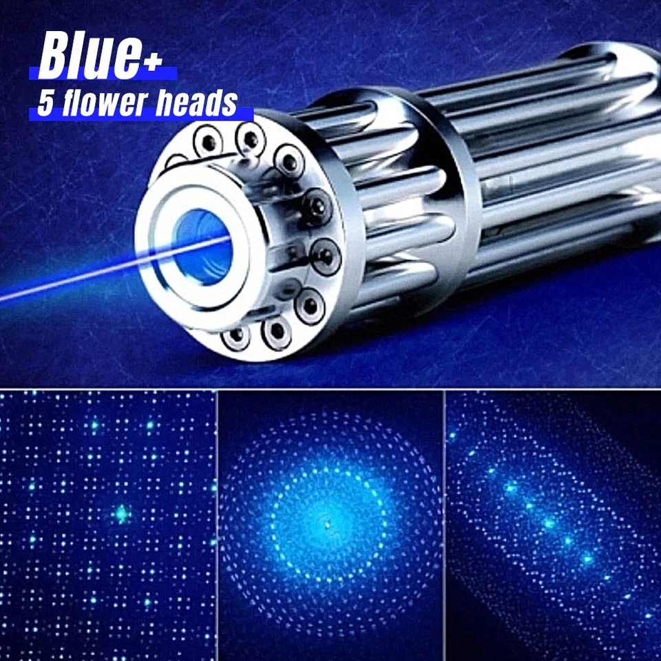 10W Blue Burning Laser Pointer 450-n-m Adjustable Visible Beam Dot Light 5 Heads - Image 4 of 4