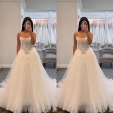 Sleeveless Wedding Dress A Line White Strapless Tulle Sweetheart Bridal Gowns