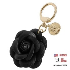 Leather Flower Bag Charm Keychain for Women Faux Floral Coin Purse A-black