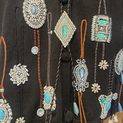 Michael Simon VTG Sweater Beaded Embroidered Southwestern Bolo Ties XL 2001