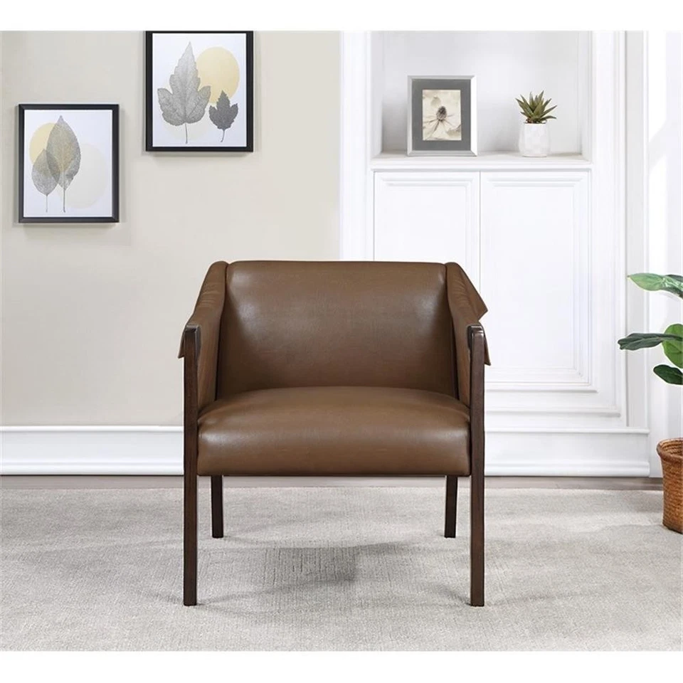 Parkfield Accent Chair in Molasses Brown  Faux Leather with Walnut Frame Foto 3 de 4