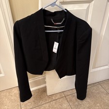 White House Black Market Cropped Open Front Bolero Jacket Black Size 8 NWT
