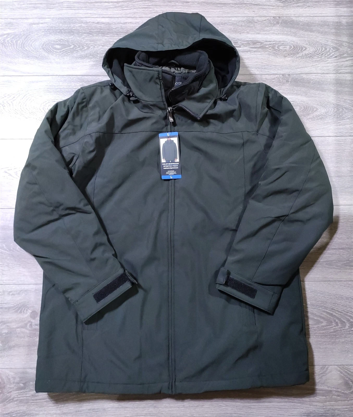 Weatherproof Jacket Mens Large Green Tech Coat Water Resistant Stretch Hooded