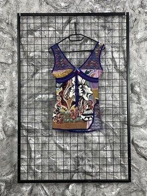 SAVE THE QUEEN Mesh Top Vintage Y2K Grunge Fairycore Abstract Print Cami Size S