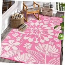 Outdoor Plastic Straw Rug 6x9ft Funny Floral Style Reversible Patio Area Rugs