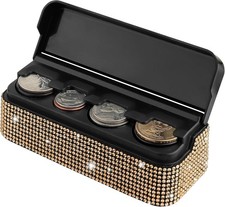 Bling Coin Holder for Car, 4 Compartment Car Organizers and Storage with Orange