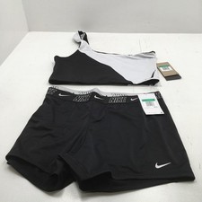 Nike Women's 2 pc Swimsuit, Black/White, Top 3 in 1 Reversible,Btm Shorts,XL,NWT