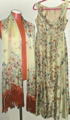 Roberta Scarpa Silk Floral Dress Fringe Shawl Party Wedding Cocktail Size S?