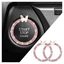 2PCS Car Engine Push Start Button Cover Decoration Ring,Bling Butterfly Push to