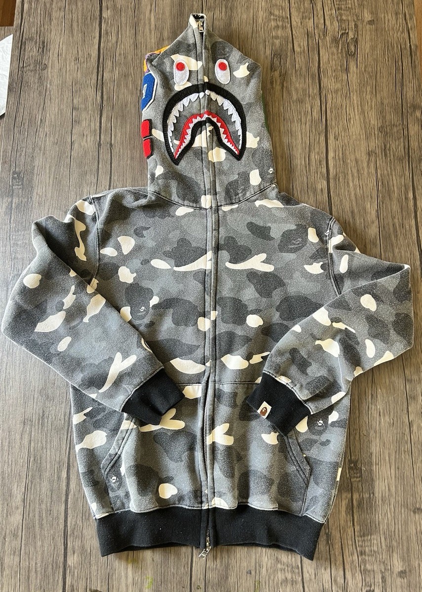 BAPE City Camo Shark Full Zip Hoodie Black Gray Size S | eBay