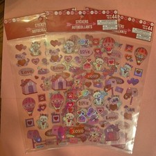 Adorable Valentines Day Stickers 3 NEW Sealed Sheets. Kitty, Puppy, Hearts.