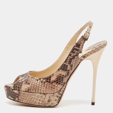 Jimmy Choo Nova Size 35 BrownBeige Python Embossed Leather Slingback Pumps