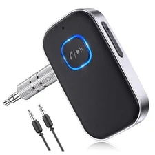  Bluetooth Receiver for Car, Noise Cancelling 3.5mm AUX Bluetooth Black+Silver