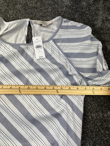 Blusa Ann Taylor Loft Top Mujer S Corbata Cuello Redondo Mangas Largas Azul Blanco Nueva con Etiquetas - Imagen 5 de 7