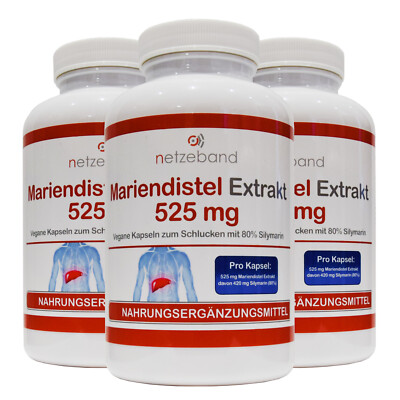3 Dosen Mariendistel Extrakt = 600 Kapseln - 525mg - 80% Silymarin - Leber Vegan