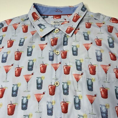 Tommy Bahama Camp Shirt Men s 2XLB Coconut Point Hawaiian Tencel Button Cocktail