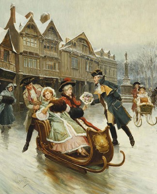 Alonzo Perez ''Suitor's Sleighride'' Brown Artwork PAPER or CANVAS Fine Art Print