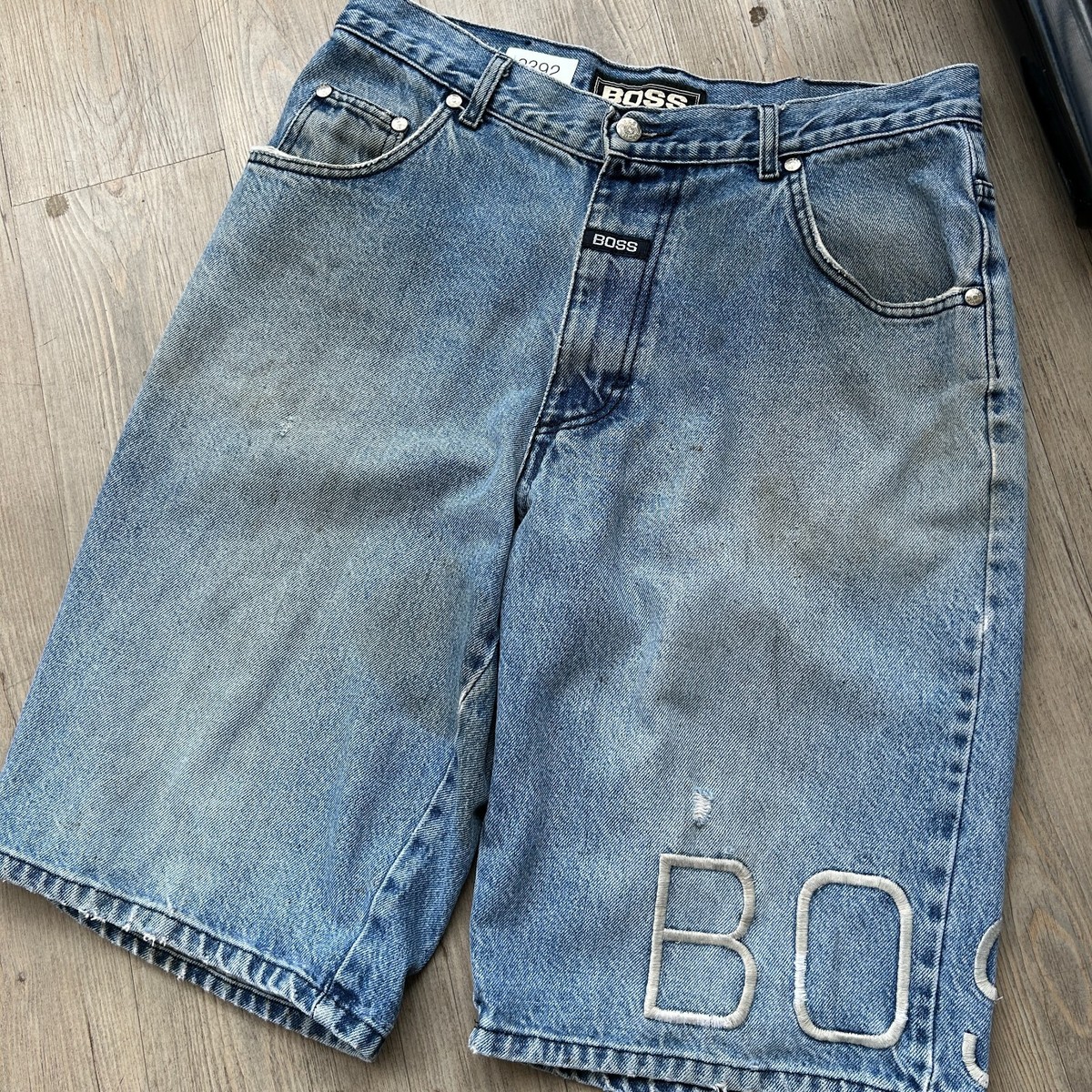 VINTAGE | BOSS Embroidered Thrashed Baggy Jean Shorts sz W33 | eBay
