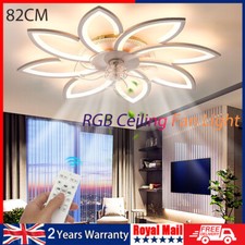 RGB LED Ceiling Fan Light Dimmable Chandelier Living Room Lamp W/ Remote Control