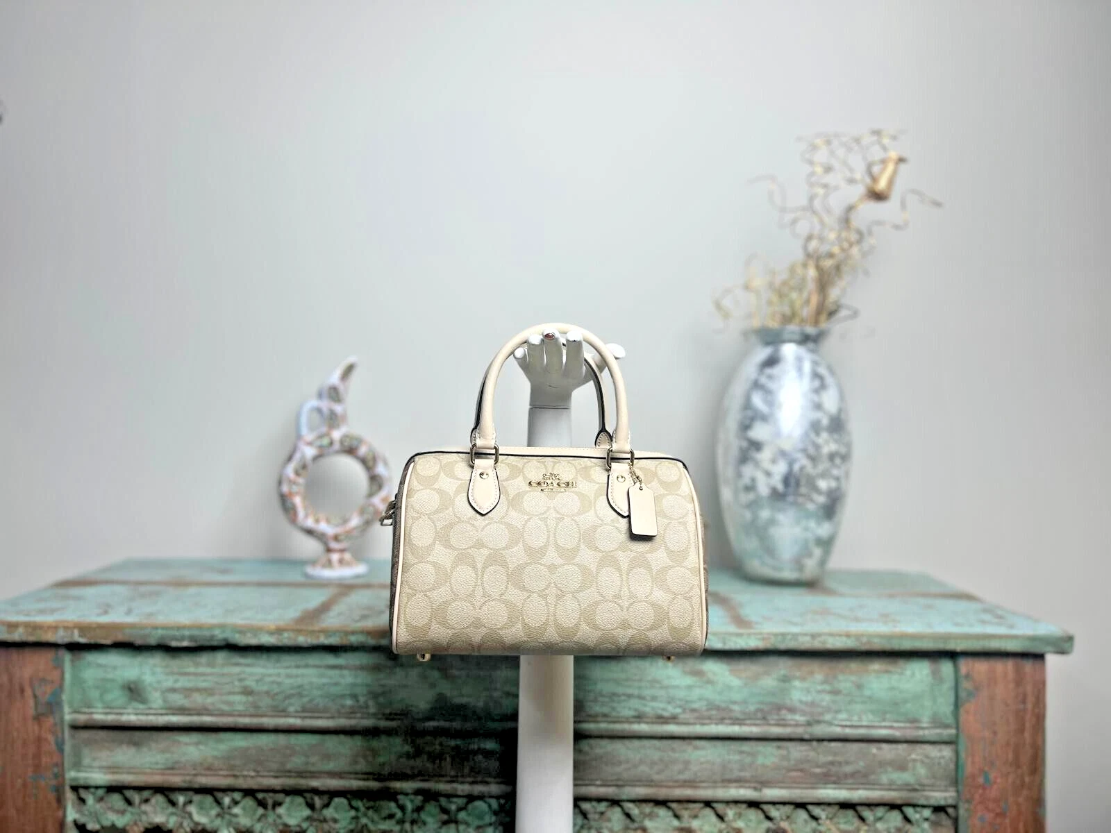 Borsa Coach Rowan nuova con etichetta in tela firmata bloccata CH486