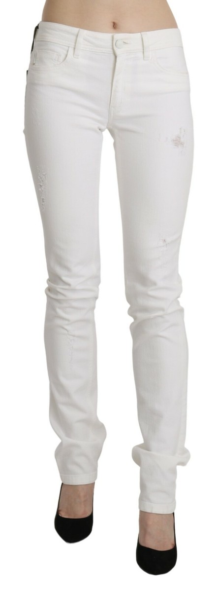JUST CAVALLI Jeans White Cotton Slim Fit Mid Waist Skinny Trouser