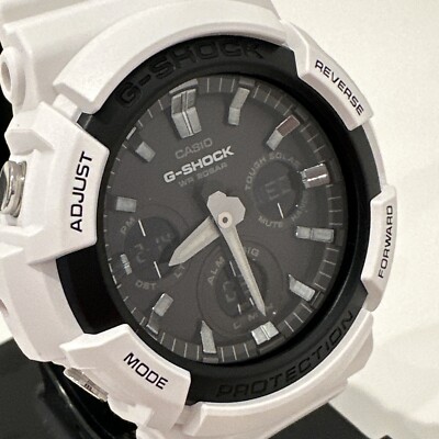 Casio G-Shock Men's Solar Ana-Digi Black Dial White Resin 53mm Watch GAS100B-7A