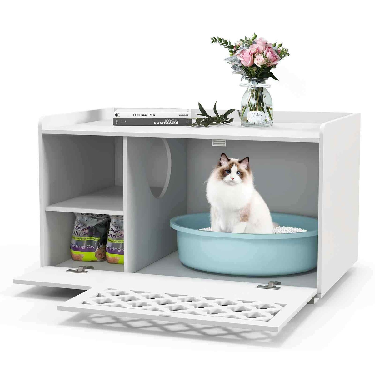 Cat Litter Box Enclosure Storage Cabinet Furniture Bench Hidden