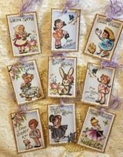 Easter Children Retro Theme 9 Gift Hang Tags for Junk Journal Party Crafts 194R