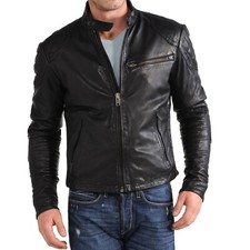 Cafe Racer Black Biker Leather Jacket Soft Sheep Napa Leather Biker Style