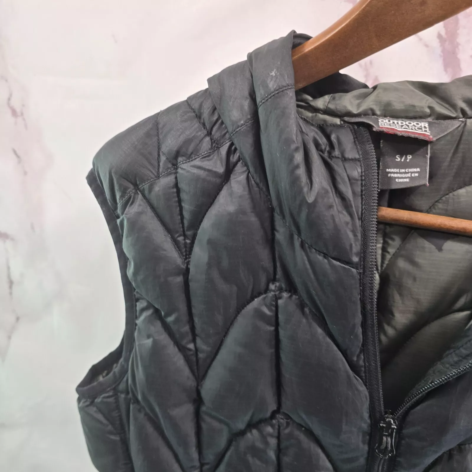 outdoor-research down vest puffer hooded aria zip goose jacket