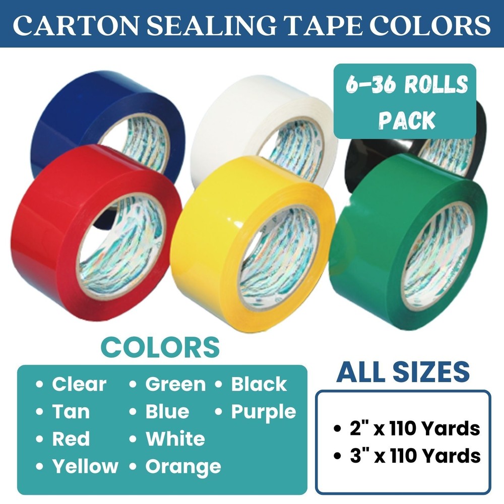 Carton Sealing - Packing Tape Box Shipping - Choose Your - Color - Roll