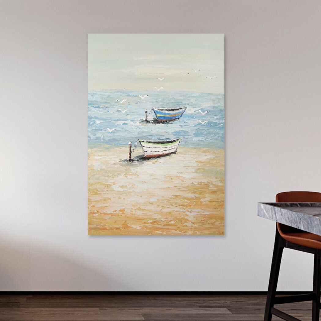 Abstract Hand-Painted Art Canvas Oil Painting Modern Home Decor Framed Boat