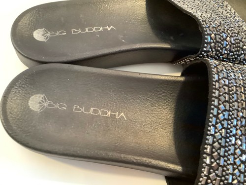 Womens Slip On Sandals Wide Black Silver Beaded Strap Size US 9 - Picture 5 of 6