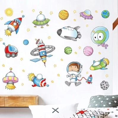 New Cartoon Space Home Decals Wall Stickers Kids Boys Children Bedroom Game Room - image 1 of 4