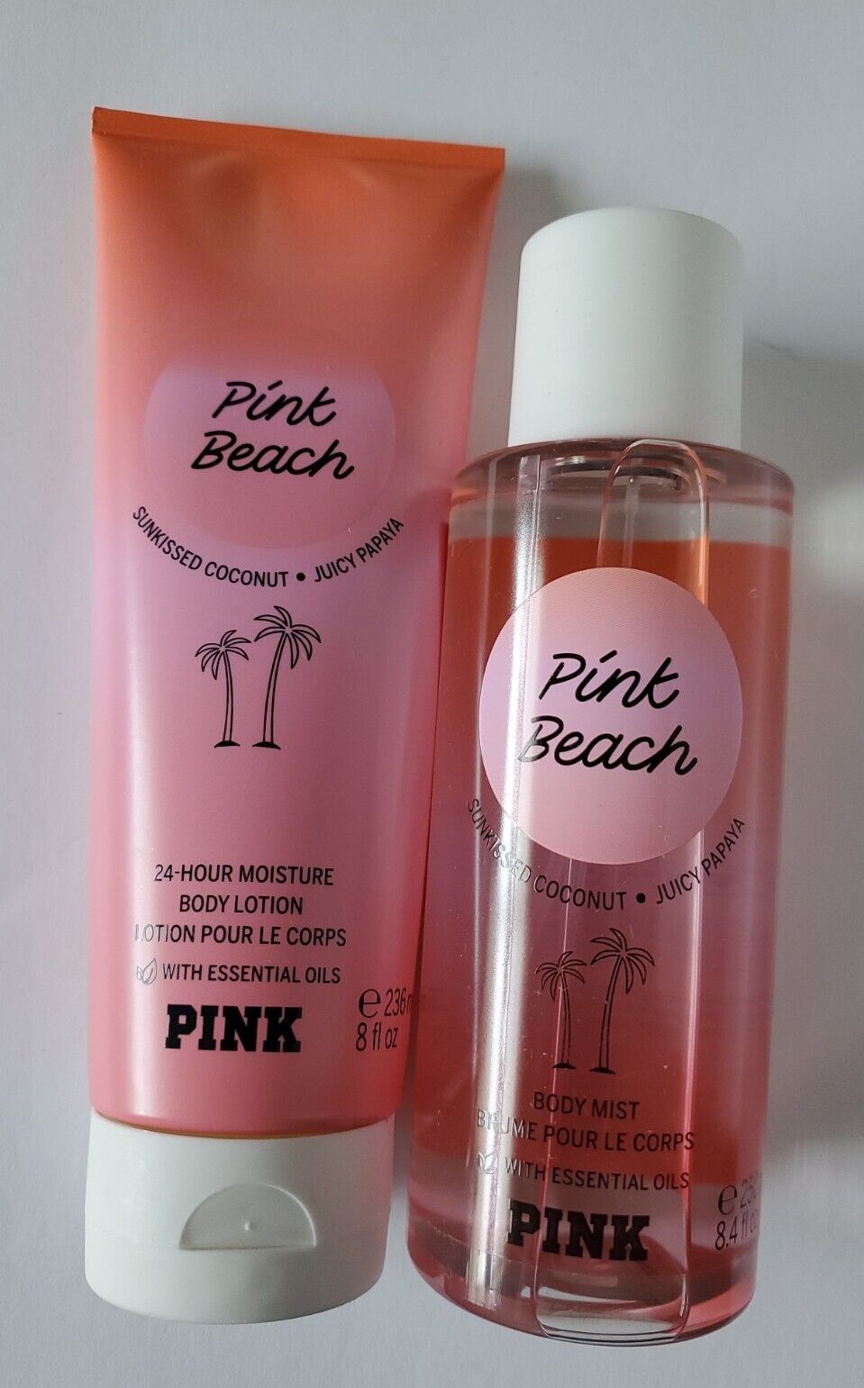 2 PCS SET VICTORIA'S SECRETS PINK PINK BEACH BODY MIST SPRAY & BODY  LOTION NEW