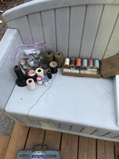 Lot Vintage Wooden Spools Sewing Some Upholstery Thread Various Colors Brands