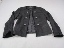 Lafayette 149 Tweed Jacket Womens 4 Black Fringe Trim Military Linen Open
