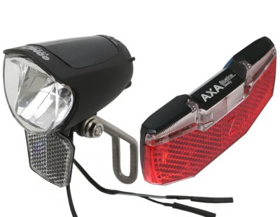 LED Fahrrad-Lampen Set Nabendynamo 75 Lux Standlicht & Rücklicht AXA BLUELINE