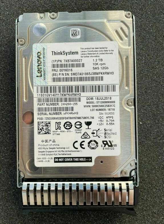 00YK016 Lenovo ThinkSystem 1.2TB 10K SAS 12G 512N 2.5in HDD 7XB7A00027 - Bild 3 von 3