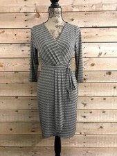 Gilli USA NWOT Dress Black Brown White Faux Wrap 3/4 Sleeve Sizes Sm Med and Lg