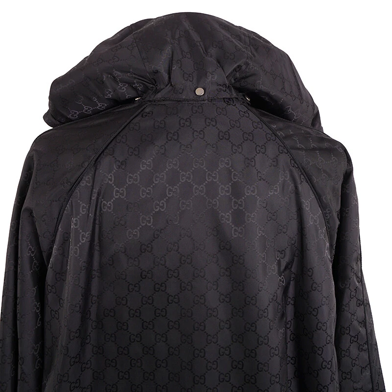 taglia 54 GIACCA FRANGIVENTO NUOVA $1900 GUCCI UOMO NERA GG JACQUARD CAPPUCCIO rimovibile