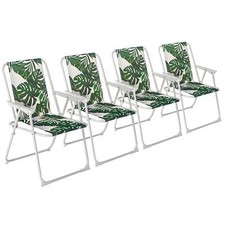 4x Folding Metal Beach Chairs Outdoor Camping Picnic Canvas Armchair Banana