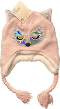 NWT Fox pink Girls Earflap Hat and Gloves Set, Girls S/M, faux fur lining