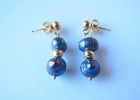 14k Yellow Gold Iridescent Blue Pearl Dangle Drop Earrings 2.21 Grams — photo 2