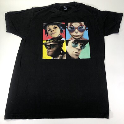 Gorillaz Band Faces Cartoon Art size L Large Black Shirt Vintage Merch Tee Blur
