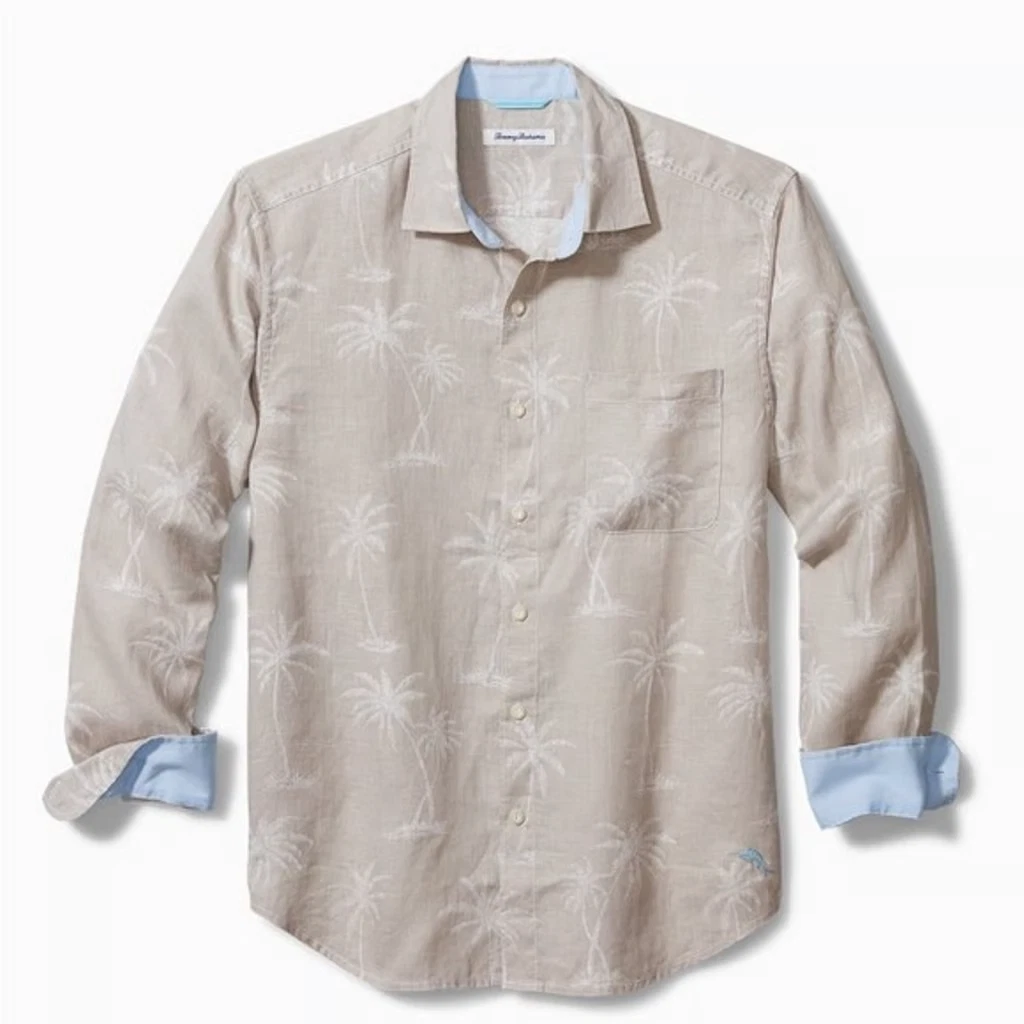 NWOT Tommy Bahama Men's Long Sleeve Blanco Palms Shirt, Natural, L