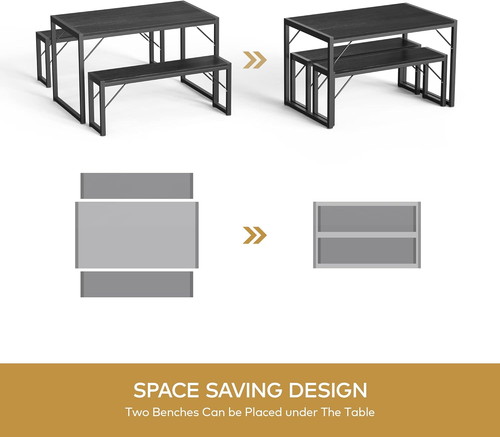 45.5" Dining Table Set for 4 with 2 Benches, Kitchen Table Set with Metal Frame - Picture 7 of 9